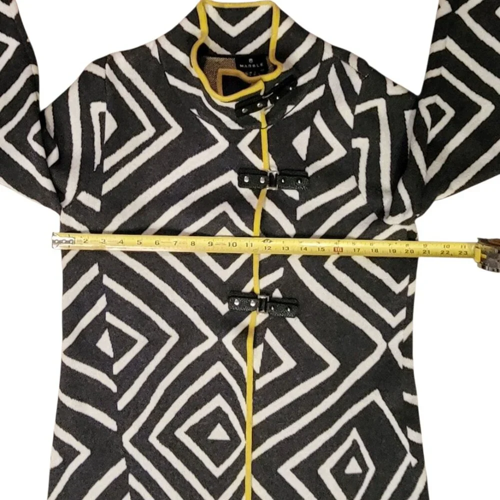 Marble Buckle Detail Longline Art-to-Wear Cardigan Sweater Jacket Size M